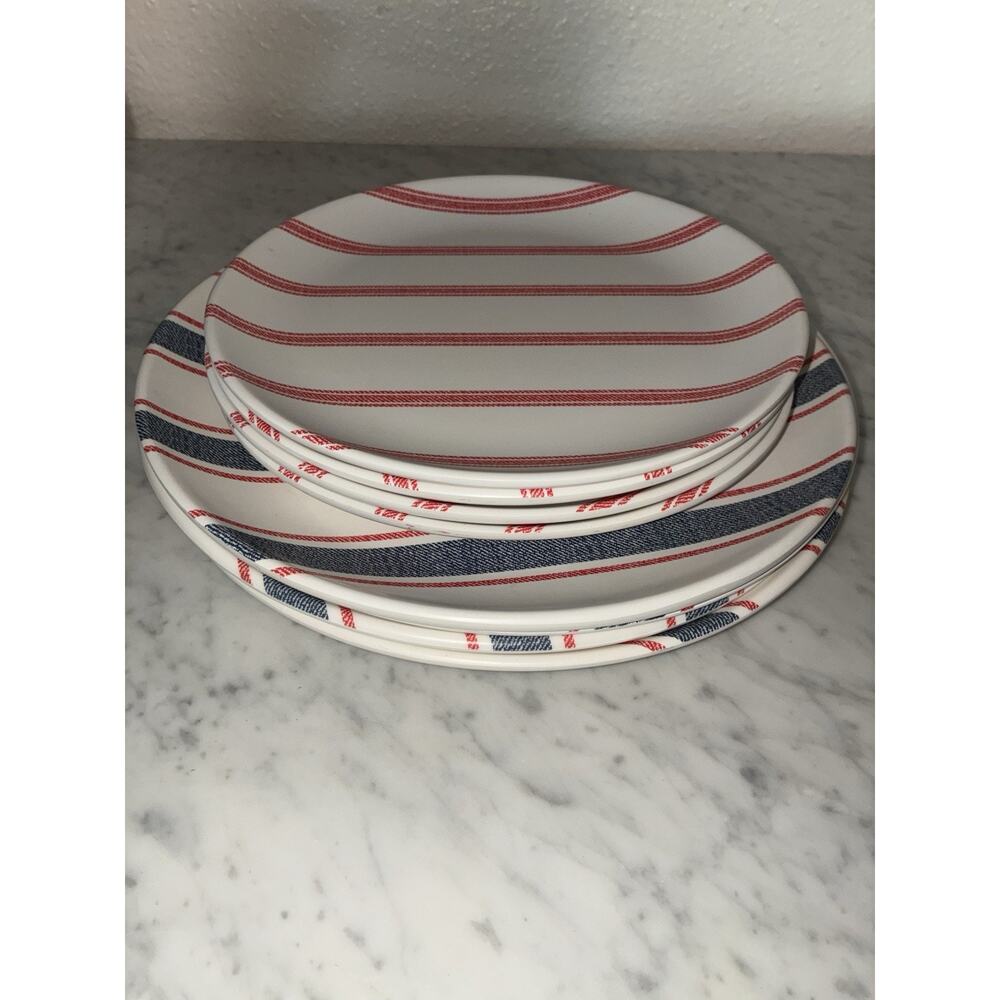 Hearth & Hand Magnolia Melamine Dinner & Salad Plates Set 4 Blue 4 Red White - Picture 8 of 9